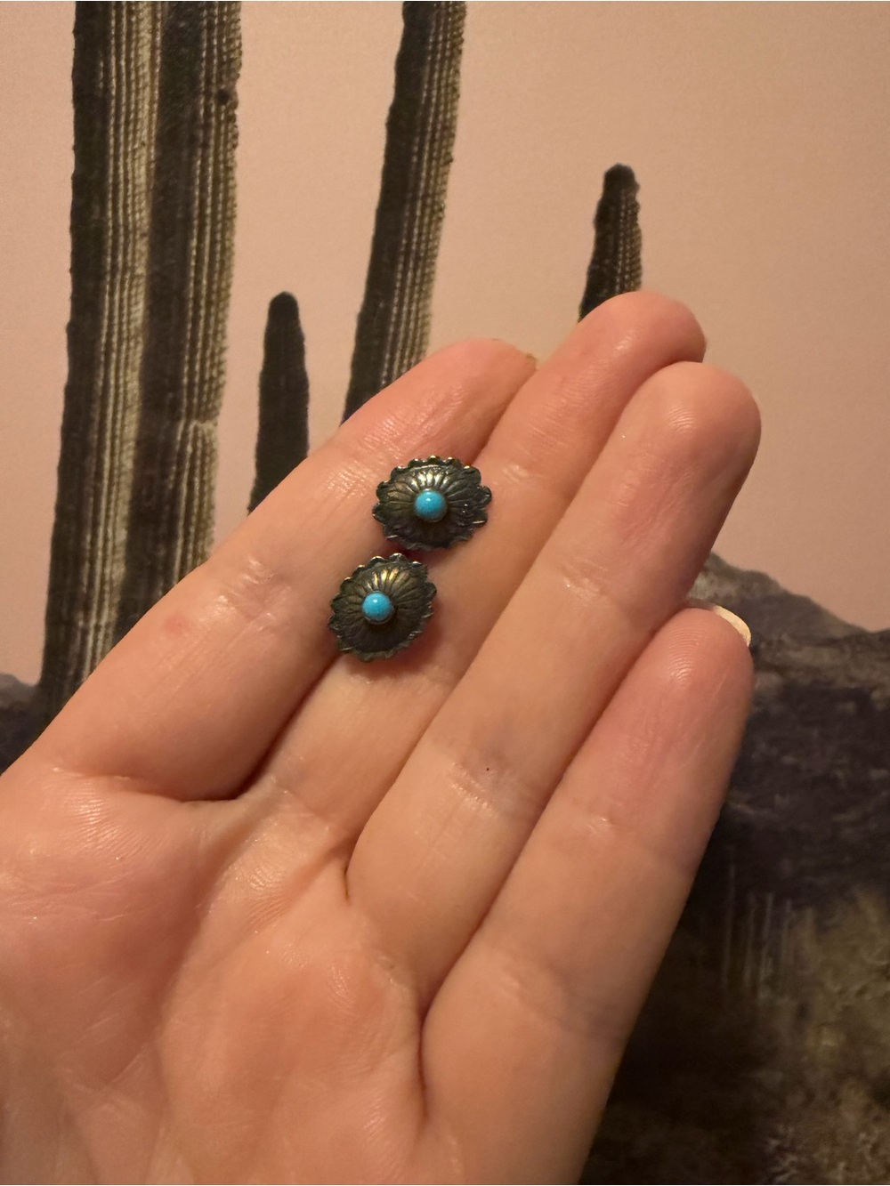 Turquoise Accent Floral Stud Earrings - Women Jewelry